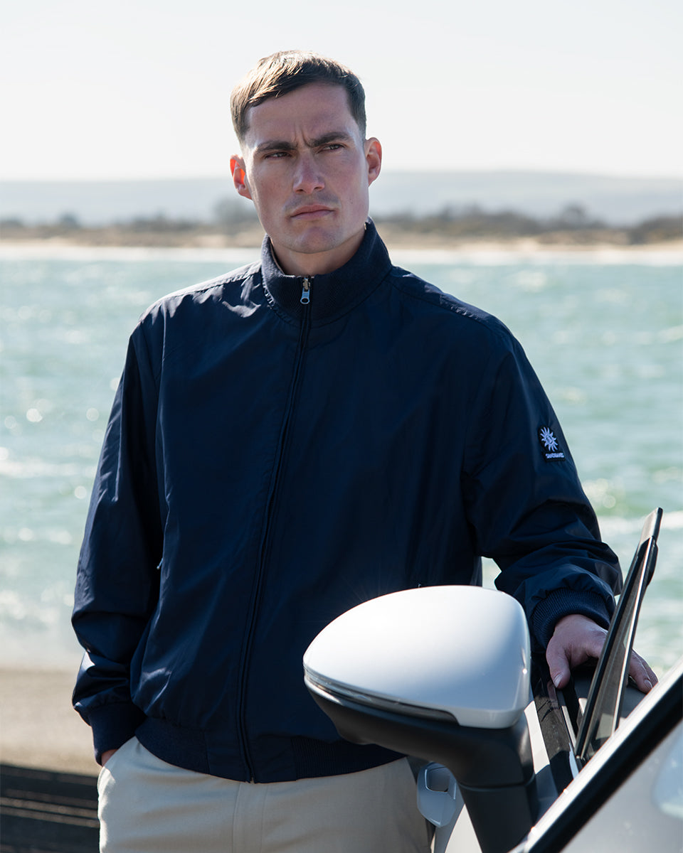 Sandbanks Reversible Nylon Funnel Bomber Jacket in Navy