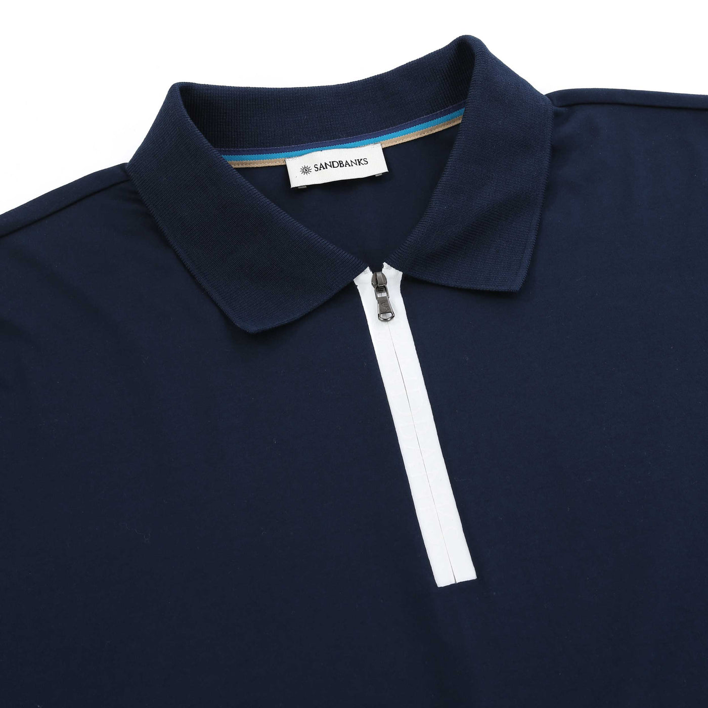 Sandbanks Silicone Zip Polo Shirt in Navy Placket