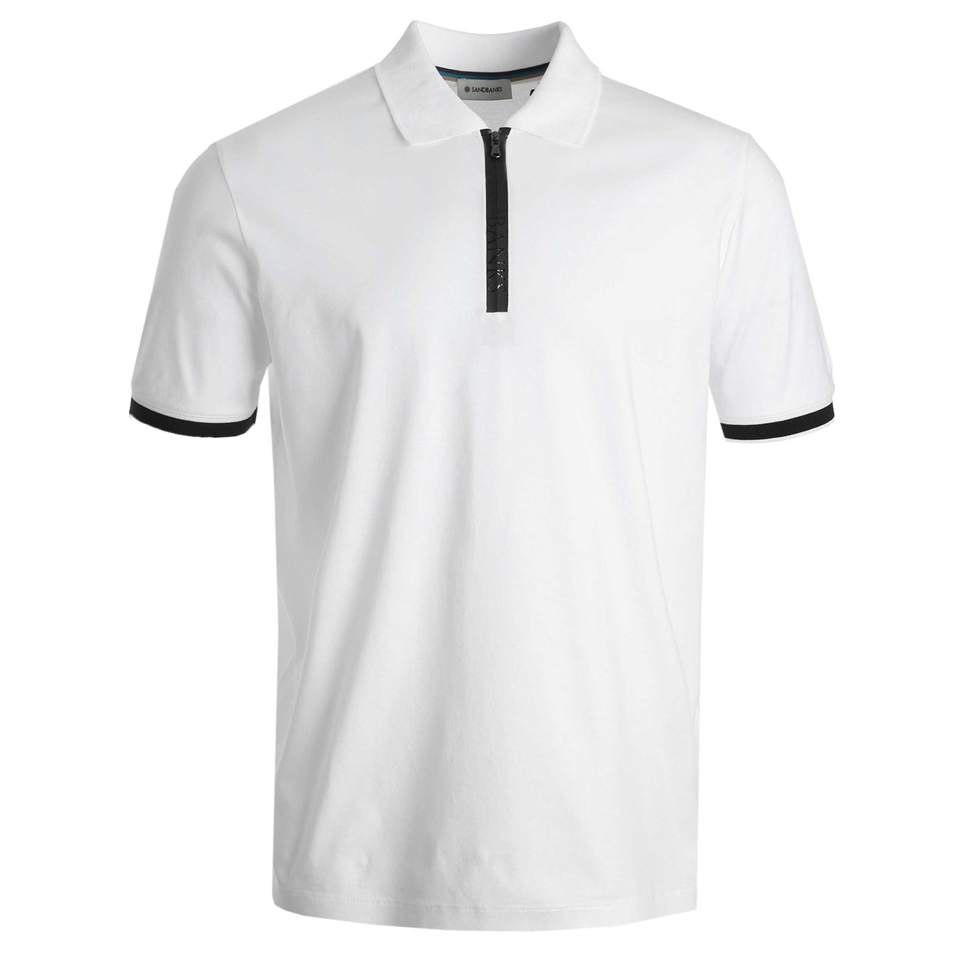 Sandbanks Silicone Zip Polo Shirt in White Front
