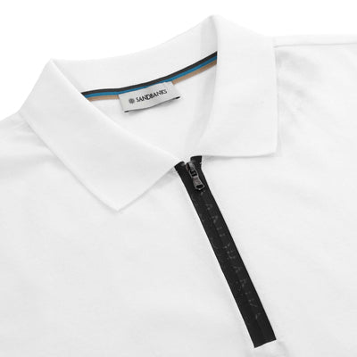 Sandbanks Silicone Zip Polo Shirt in White Placket