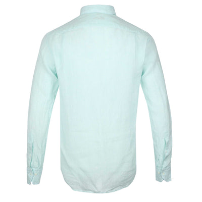 Stenstroms Fitted Body Linen Shirt in Light Aqua Back