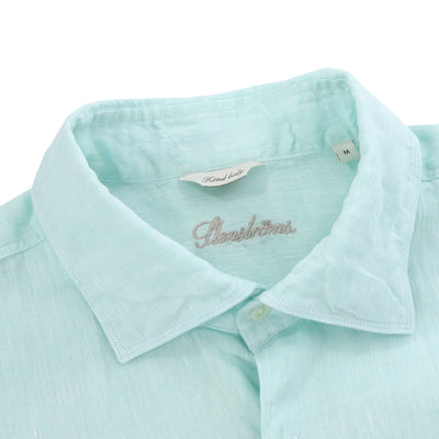 Stenstroms Fitted Body Linen Shirt in Light Aqua Collar