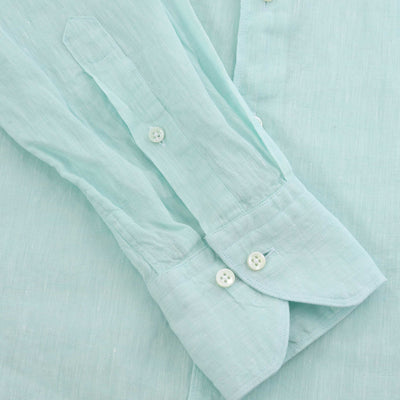 Stenstroms Fitted Body Linen Shirt in Light Aqua Cuff