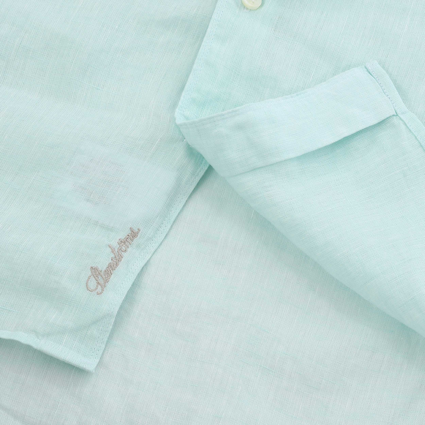 Stenstroms Fitted Body Linen Shirt in Light Aqua Logo