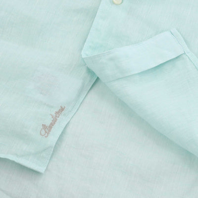 Stenstroms Fitted Body Linen Shirt in Light Aqua Logo