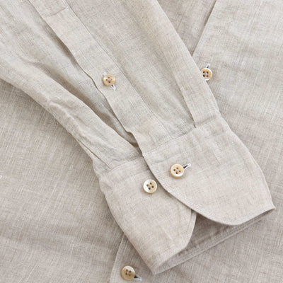 Stenstroms Fitted Body Linen Shirt in Light Beige Cuff