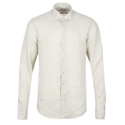 Stenstroms Fitted Body Linen Shirt in Light Beige