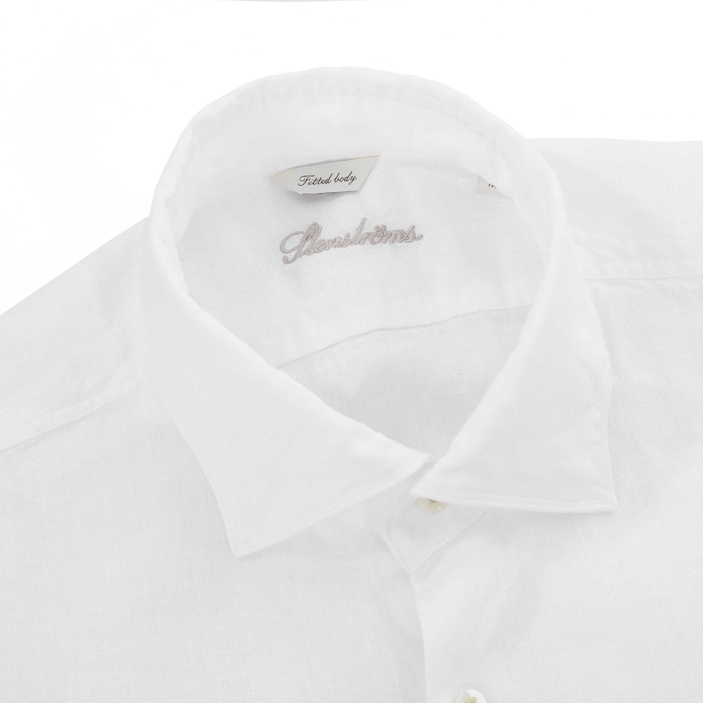 Stenstroms Fitted Body Linen Shirt in White Collar
