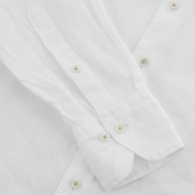 Stenstroms Fitted Body Linen Shirt in White Cuff