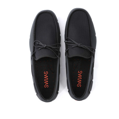 Swims Braided Lace Loafer Shoe in Black Birdseye