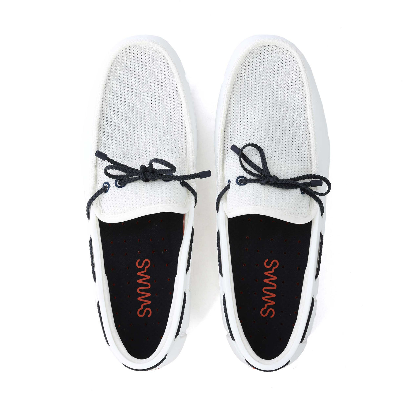 Swims Braided Lace Loafer Shoe in White & Navy Birdseye