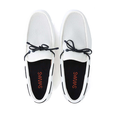 Swims Braided Lace Loafer Shoe in White & Navy Birdseye