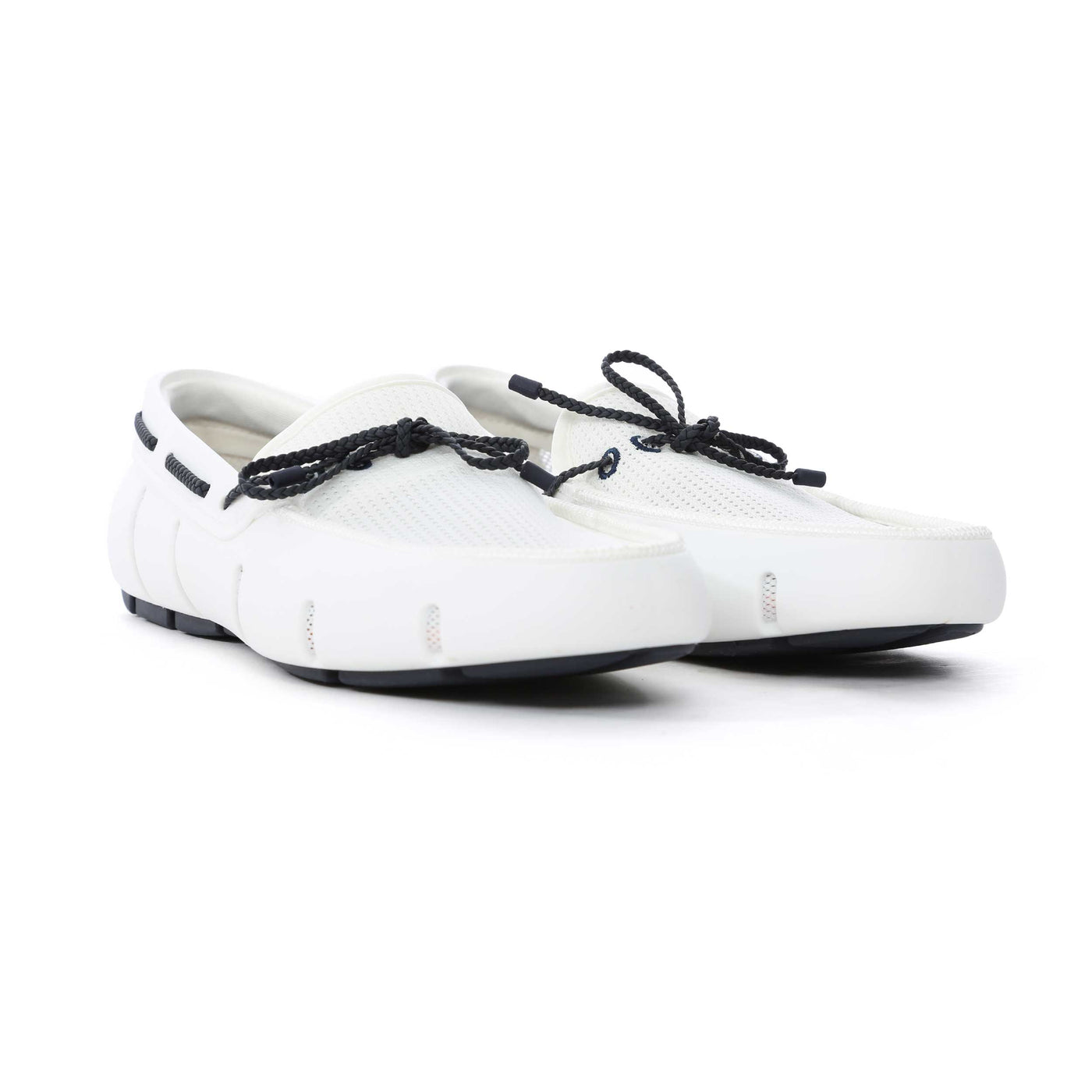 Swims Braided Lace Loafer Shoe in White & Navy Pair