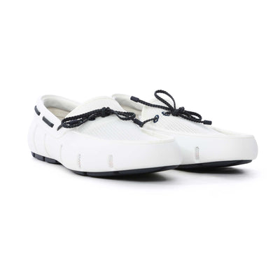 Swims Braided Lace Loafer Shoe in White & Navy Pair