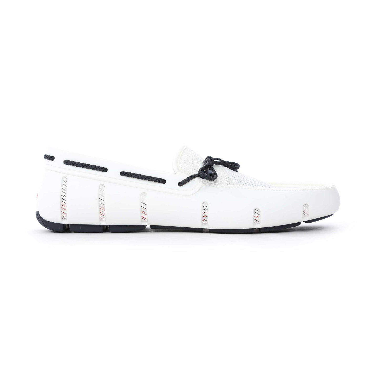 Swims Braided Lace Loafer Shoe in White & Navy