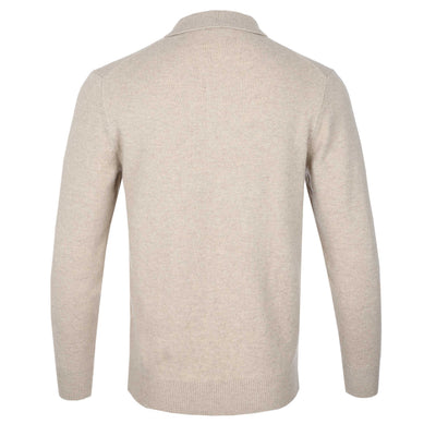Thomas Maine 2 Button Lambs Wool Knit Polo in Beige Back