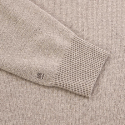 Thomas Maine 2 Button Lambs Wool Knit Polo in Beige Logo