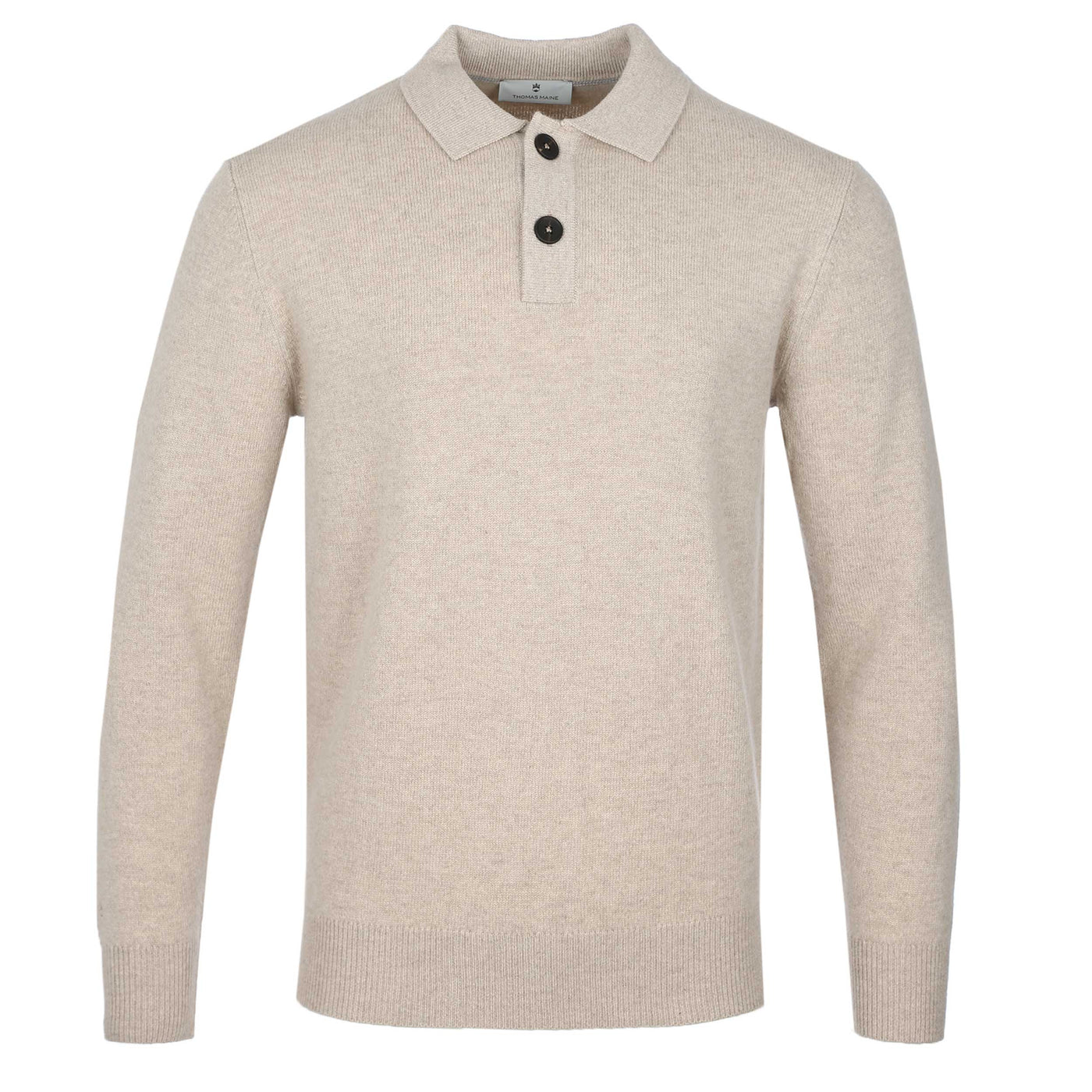Thomas Maine 2 Button Lambs Wool Knit Polo in Beige