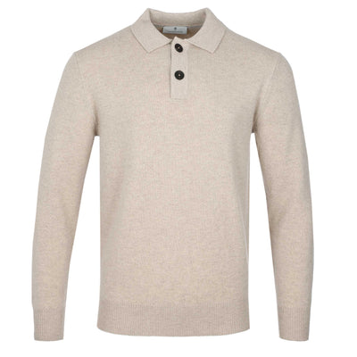 Thomas Maine 2 Button Lambs Wool Knit Polo in Beige