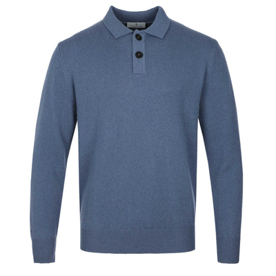Thomas Maine 2 Button Lambs Wool Knit Polo in Blue