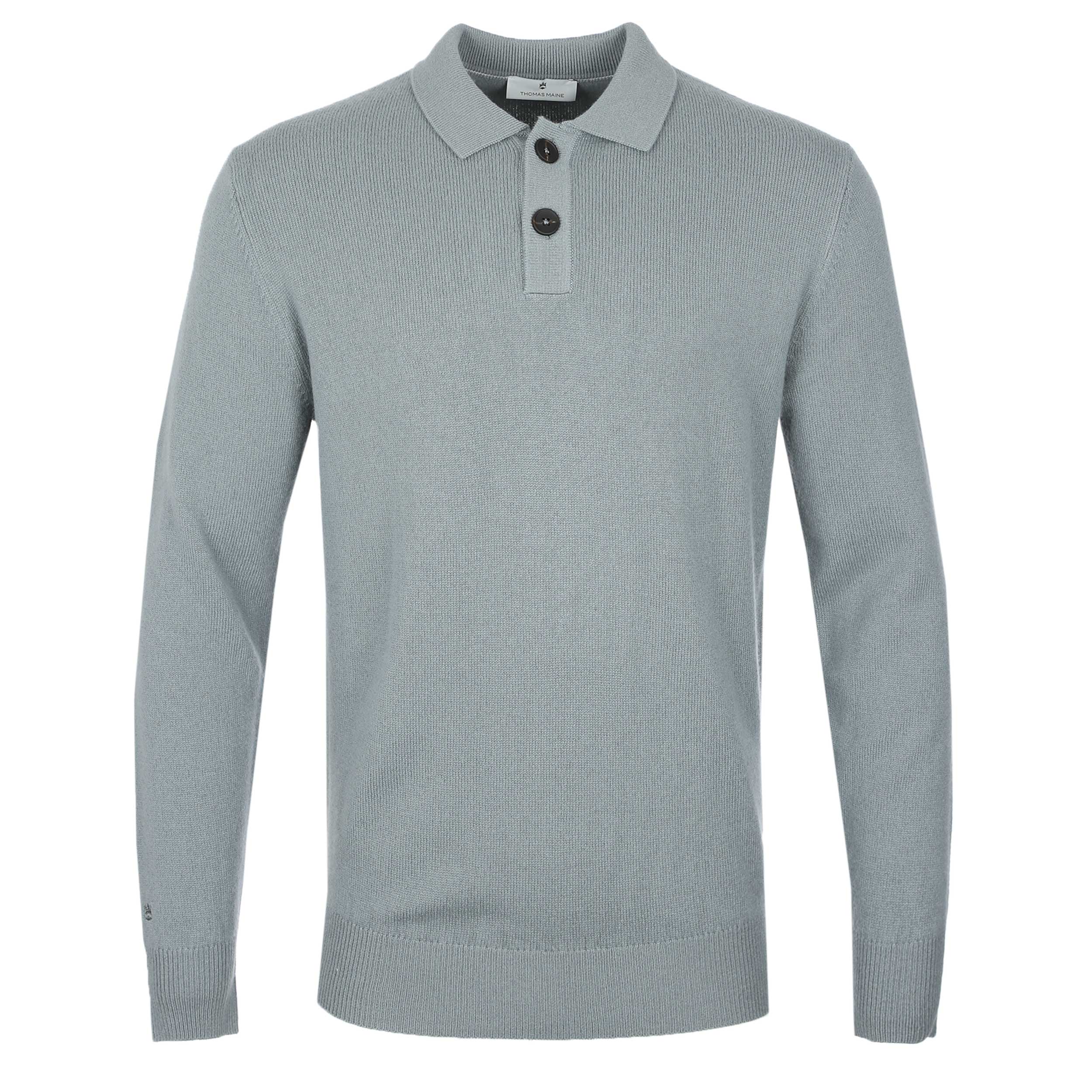 Thomas Maine 2 Button Lambs Wool Knit Polo in Sage Green