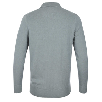 Thomas Maine 2 Button Lambs Wool Knit Polo in Sage Green Back