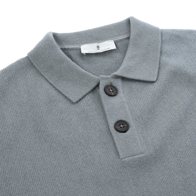 Thomas Maine 2 Button Lambs Wool Knit Polo in Sage Green Placket