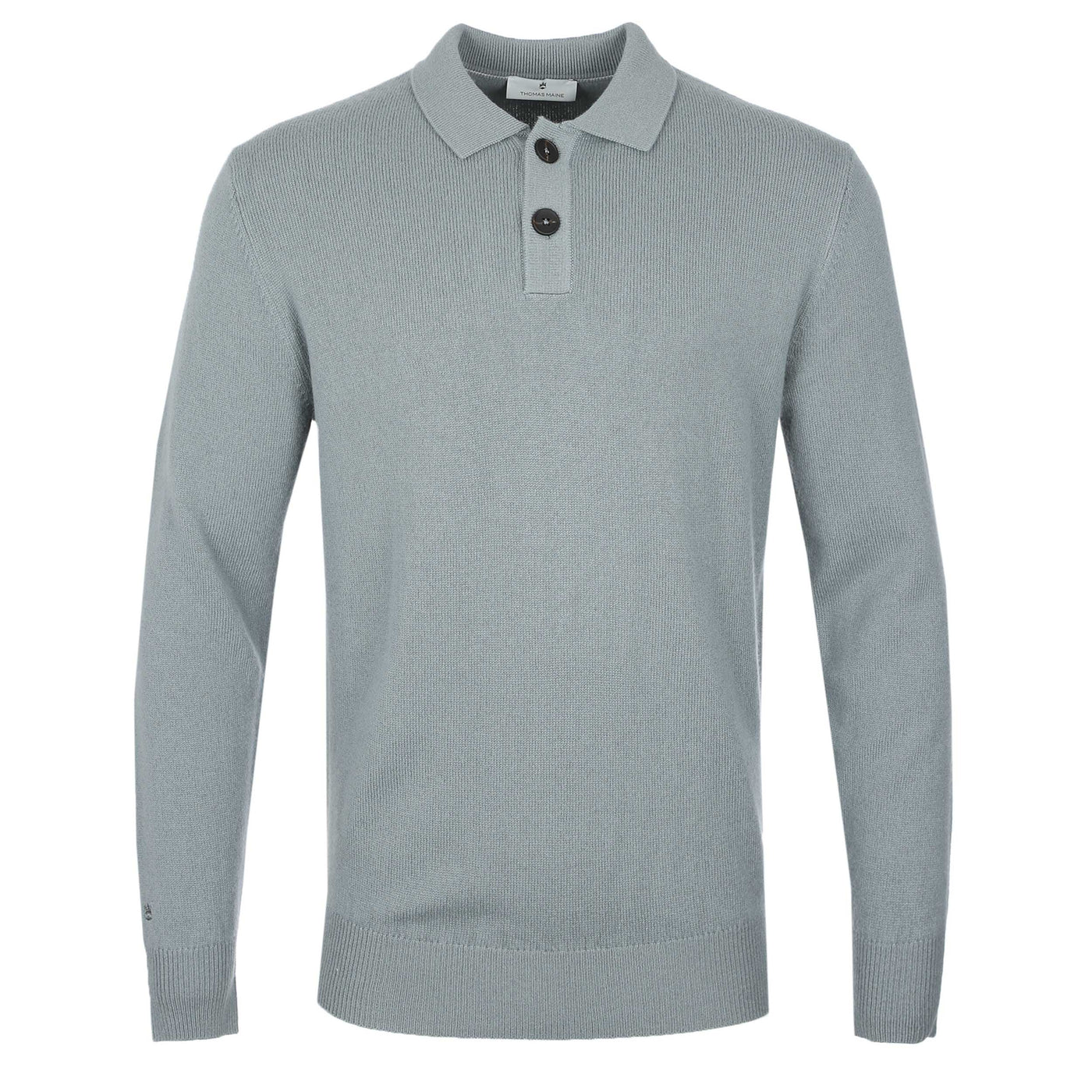 Thomas Maine 2 Button Lambs Wool Knit Polo in Sage Green