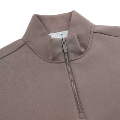Thomas Maine Interlock 1/4 Zip Sweatshirt in Light Brown Placket