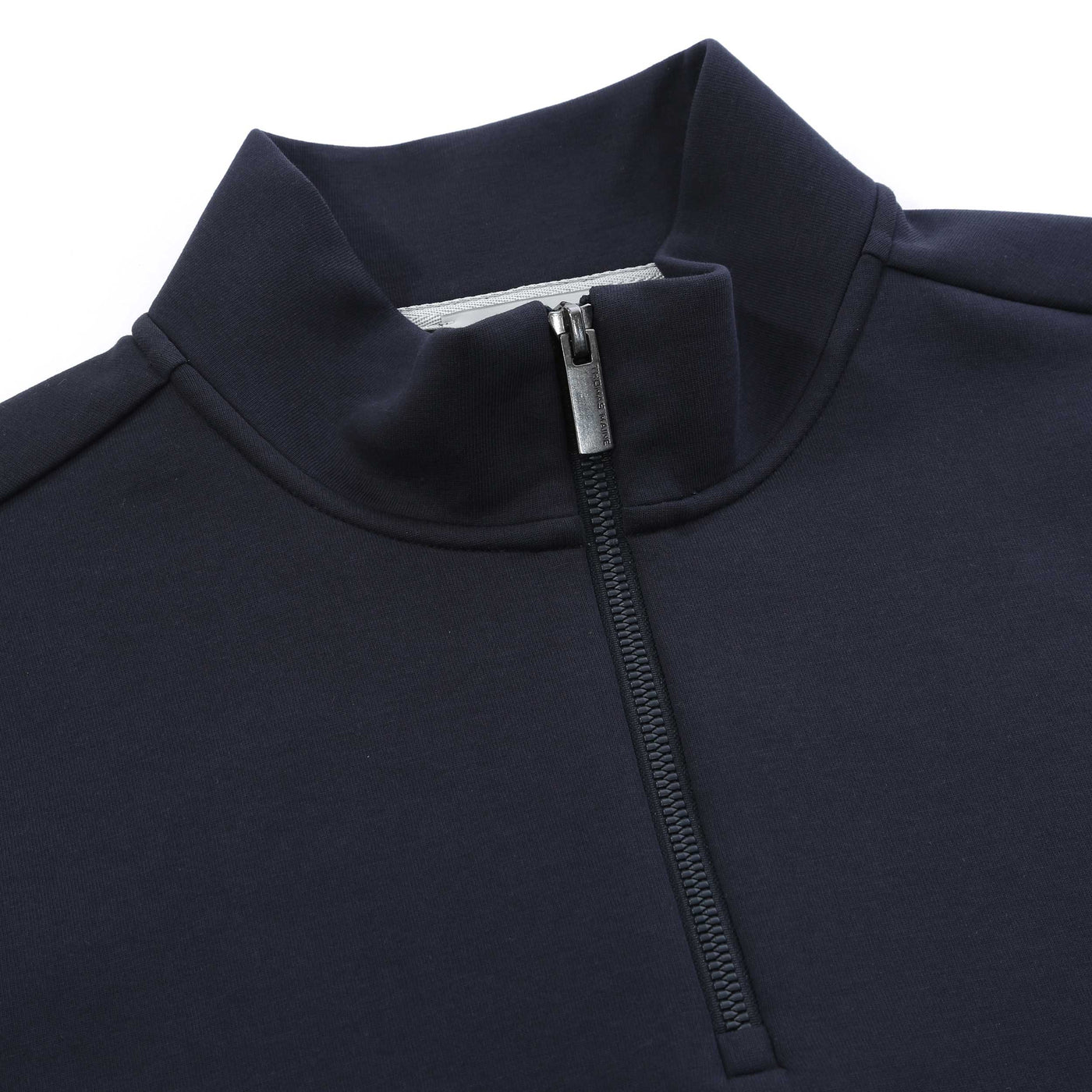 Thomas Maine Interlock 1/4 Zip Sweatshirt in Navy Placket