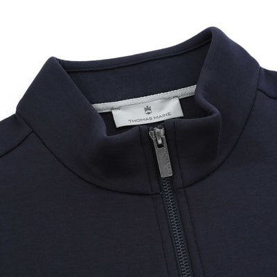 Thomas Maine Interlock Full Zip Sweatshirt in Navy Neck