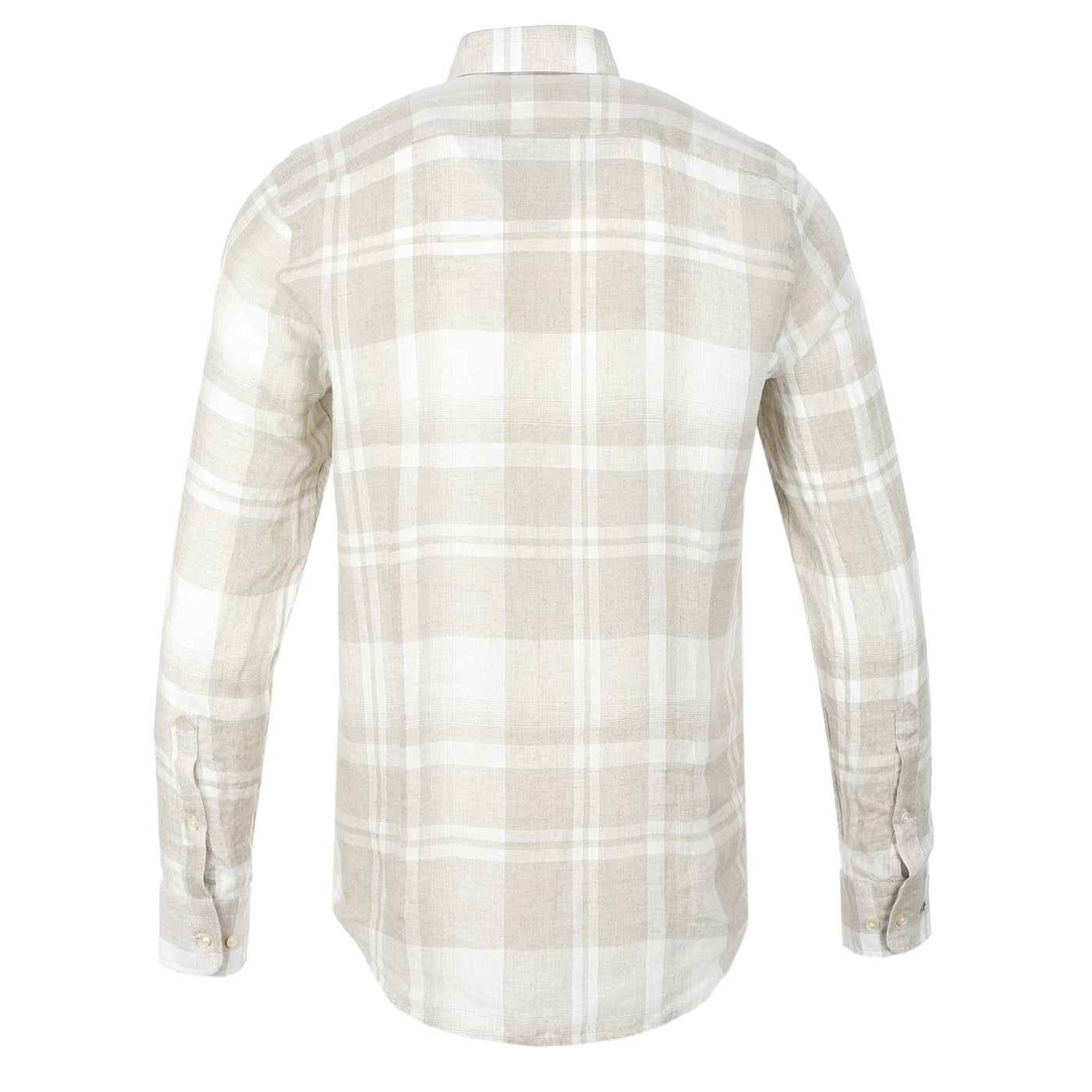 Thomas Maine Linen Check Shirt in Beige Back