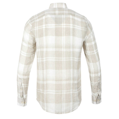 Thomas Maine Linen Check Shirt in Beige Back