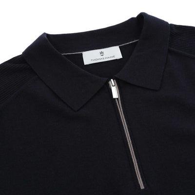 Thomas Maine Merino Zip Knit Polo in Navy Placket
