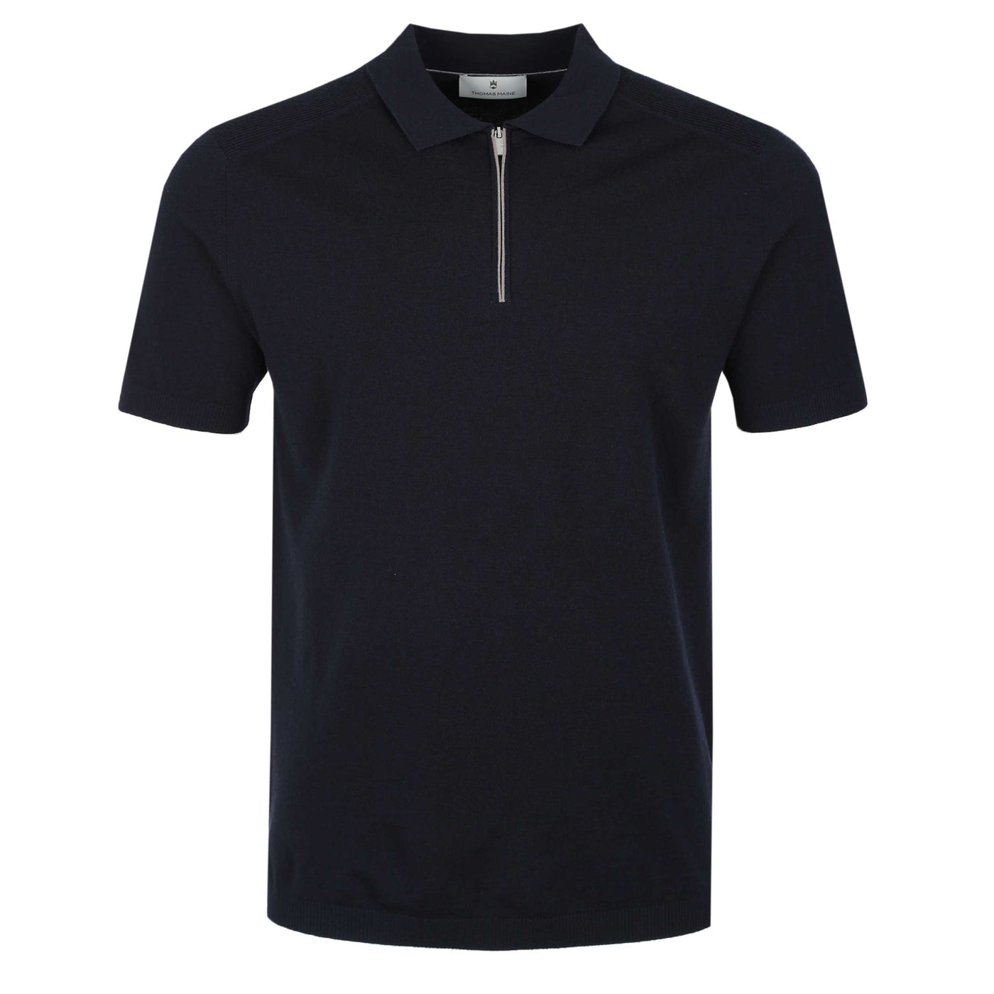 Thomas Maine Merino Zip Knit Polo in Navy
