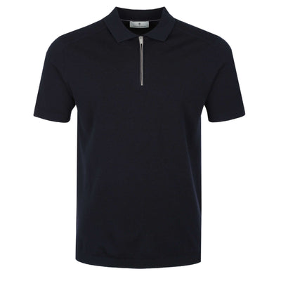 Thomas Maine Merino Zip Knit Polo in Navy