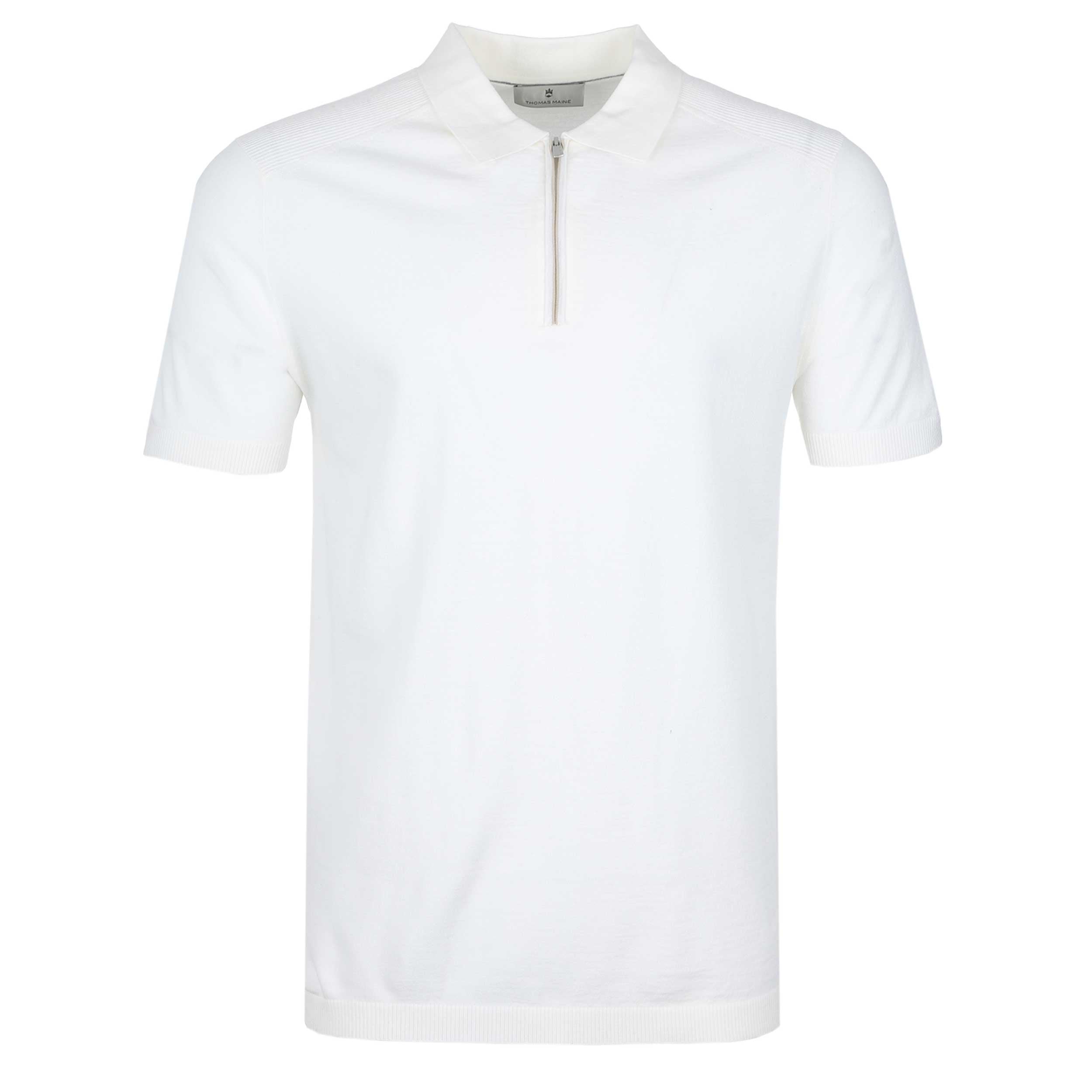 Thomas Maine Merino Zip Knit Polo in Off White