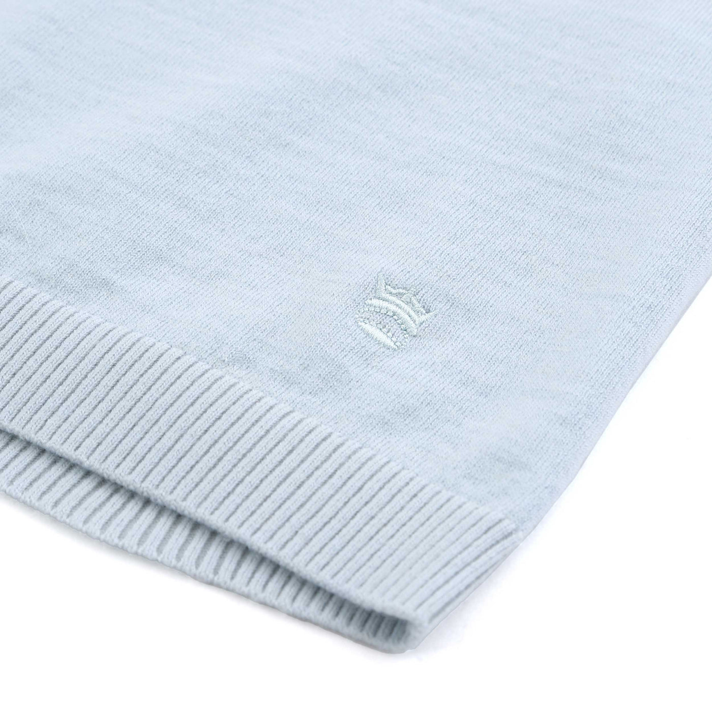 Thomas Maine Merino Zip Knit Polo in Sky Blue Logo