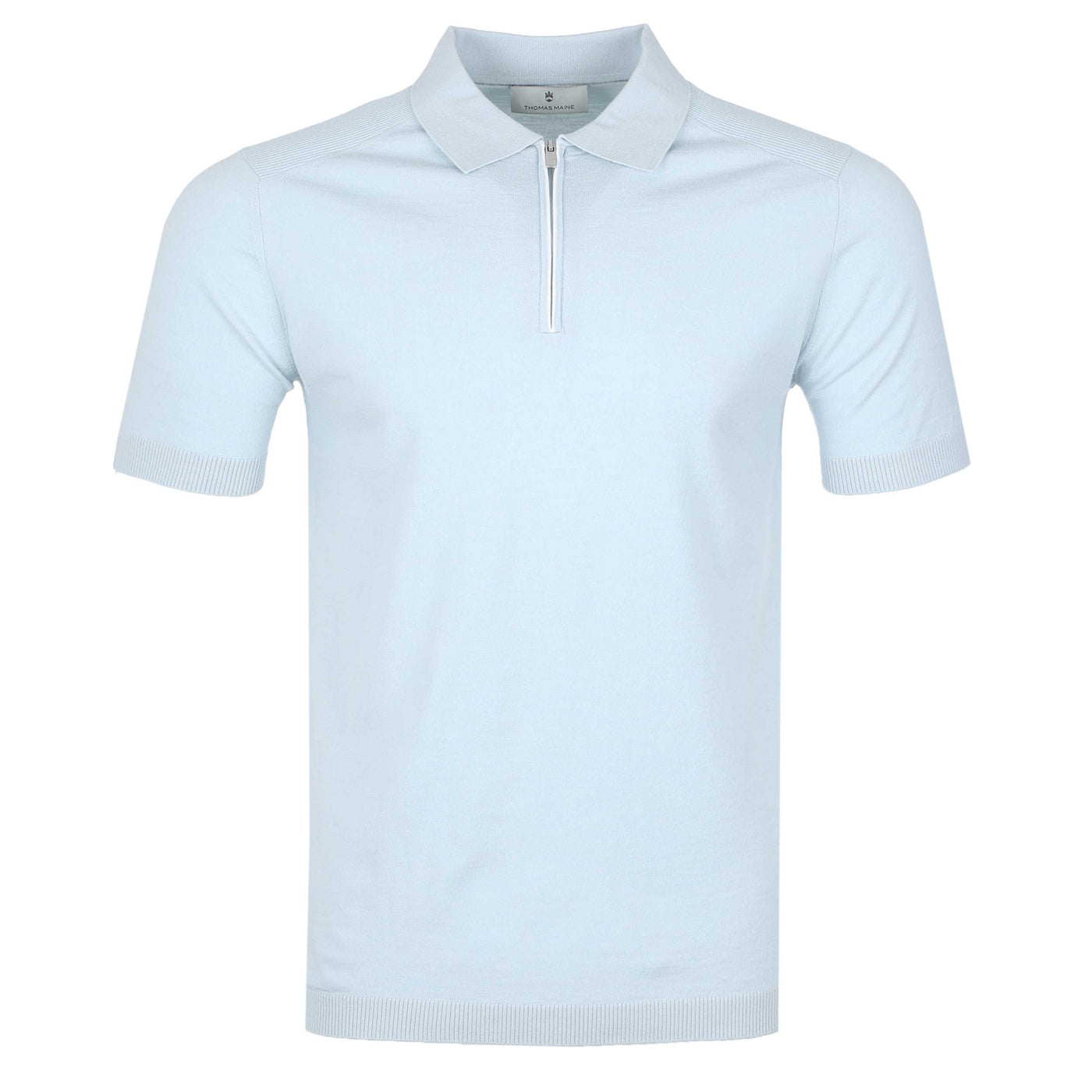 Thomas Maine Merino Zip Knit Polo in Sky Blue