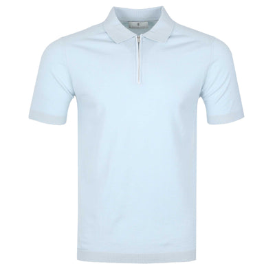 Thomas Maine Merino Zip Knit Polo in Sky Blue