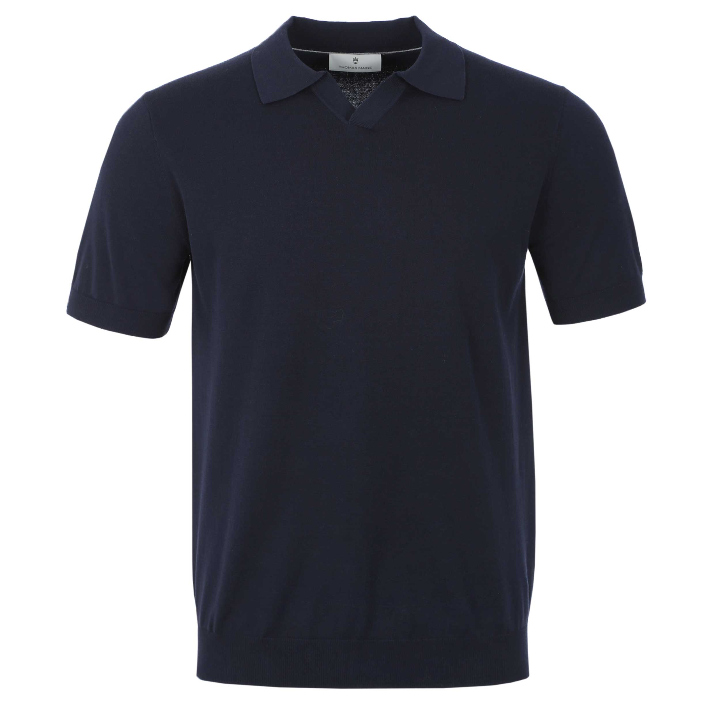 Thomas Maine Open Neck Knit Polo in Navy