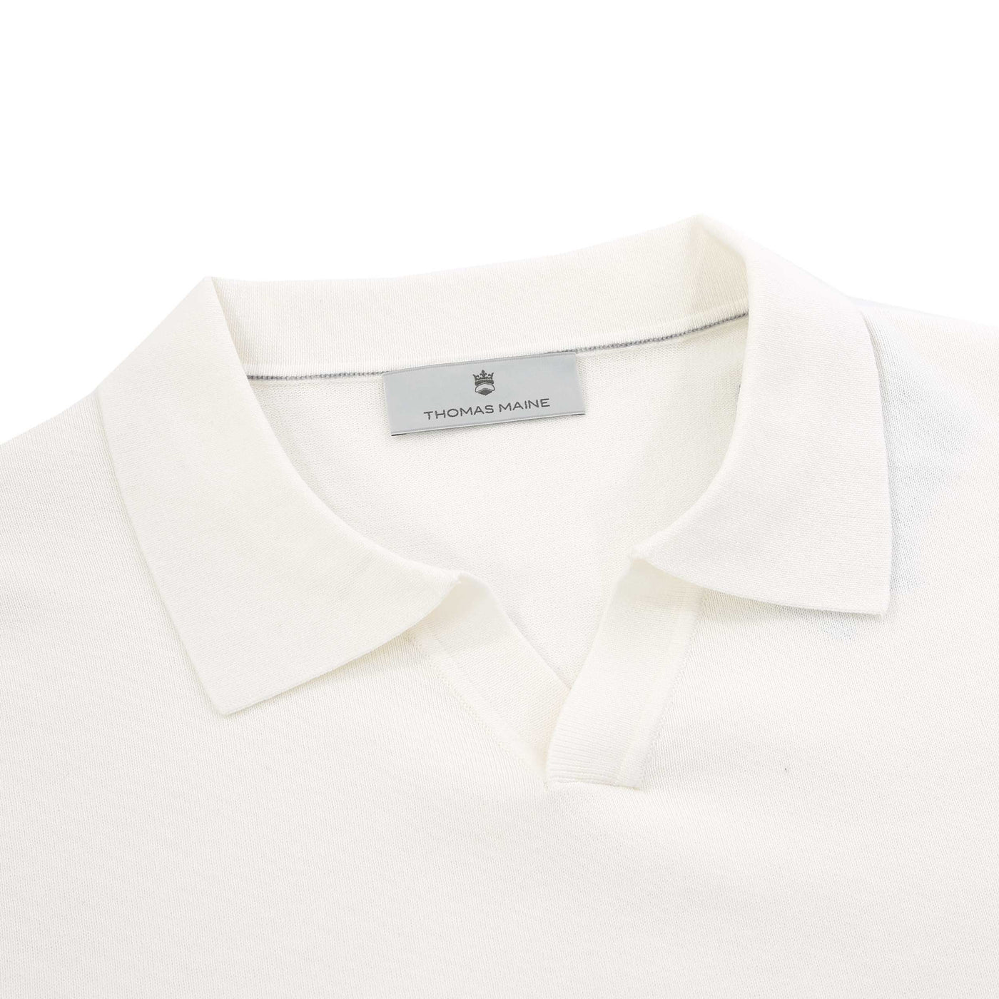 Thomas Maine Open Neck Knit Polo in Off White Placket