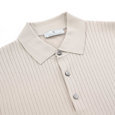 Thomas Maine Ribbed Polo in Beige Placket