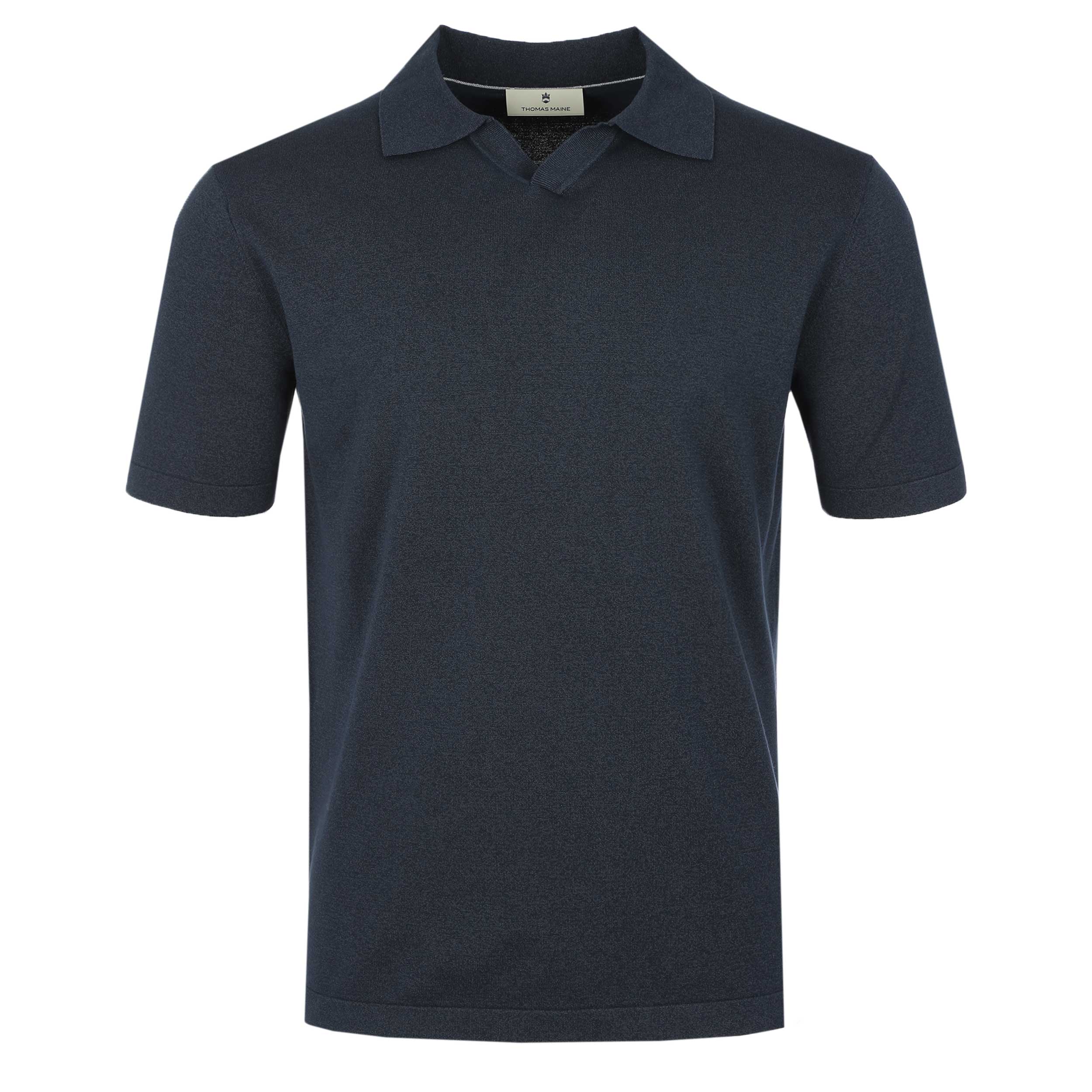 Thomas Maine Skipper Collar Knitted Polo in Navy