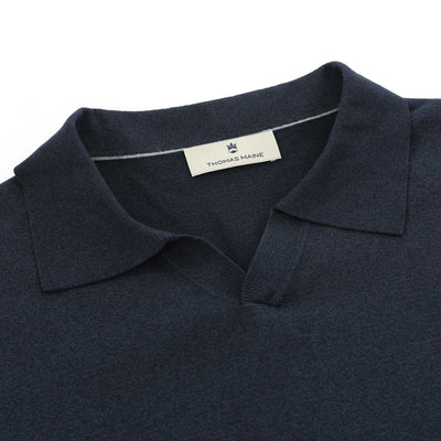 Thomas Maine Skipper Collar Knitted Polo in Navy Collar