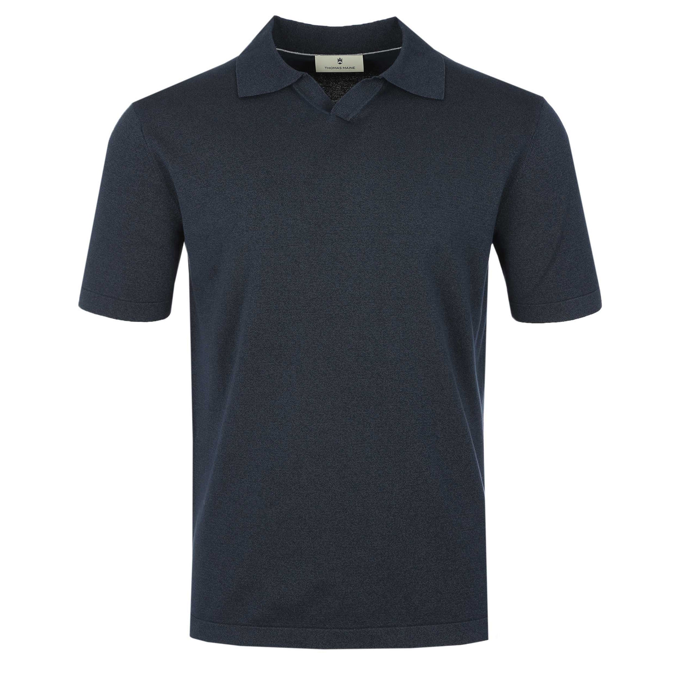 Thomas Maine Skipper Collar Knitted Polo in Navy