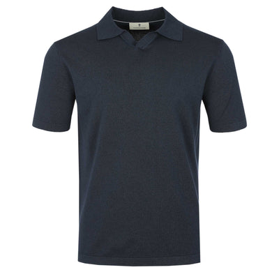 Thomas Maine Skipper Collar Knitted Polo in Navy