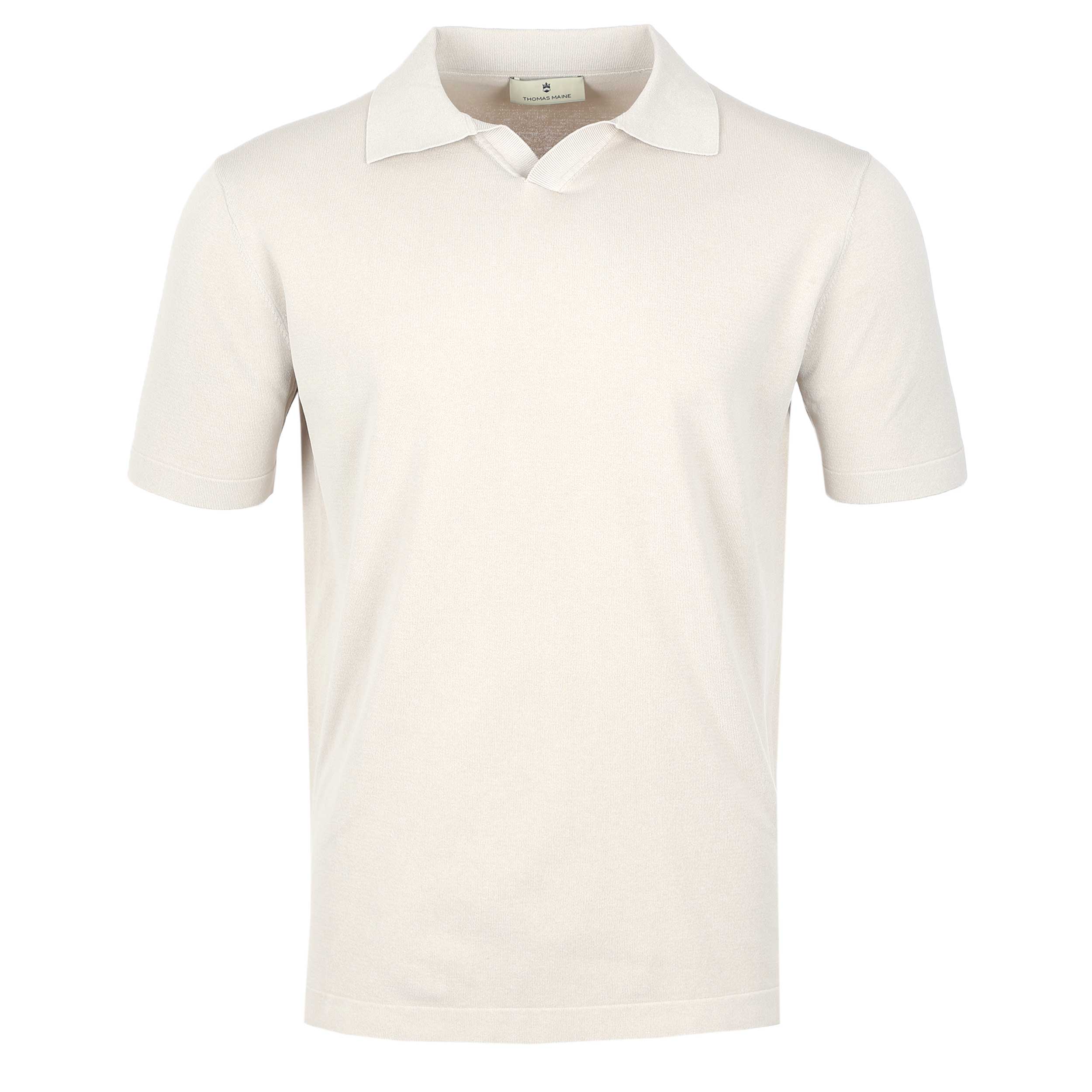 Thomas Maine Skipper Collar Knitted Polo in Stone
