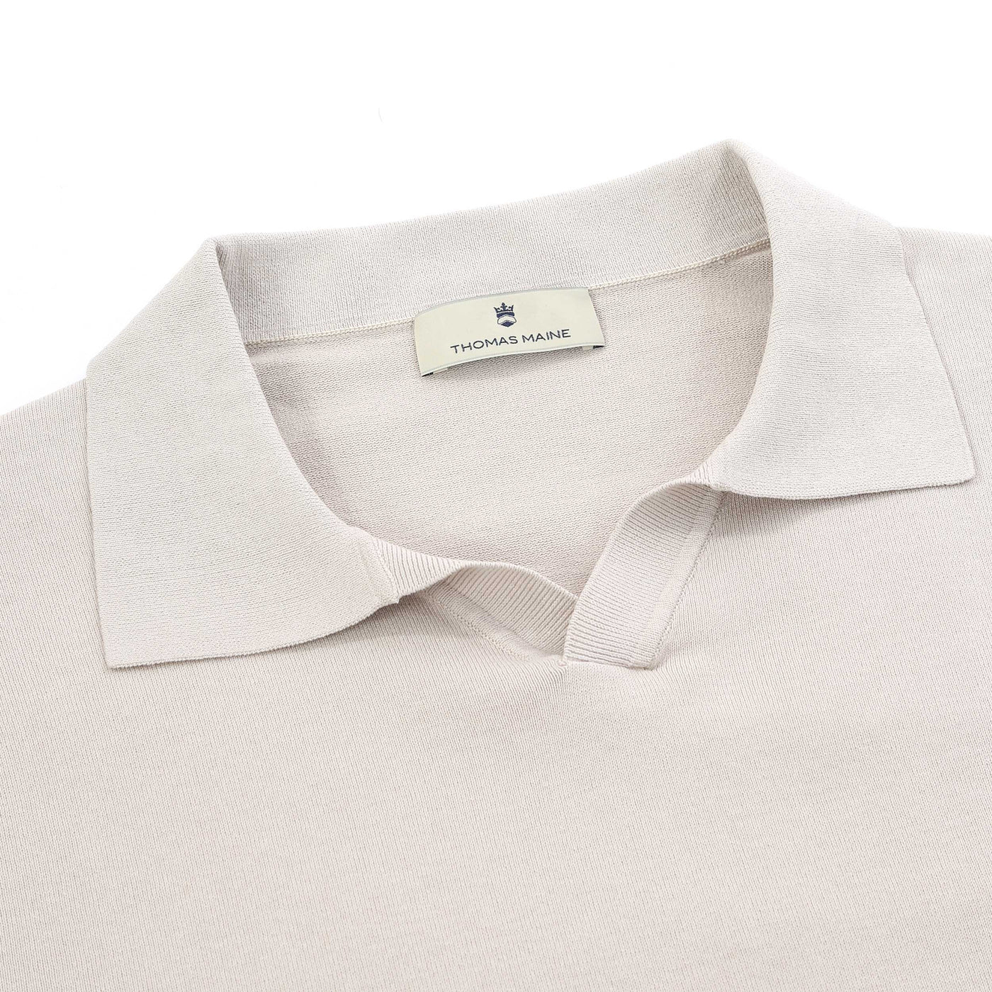 Thomas Maine Skipper Collar Knitted Polo in Stone Collar