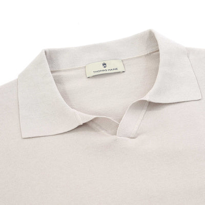 Thomas Maine Skipper Collar Knitted Polo in Stone Collar